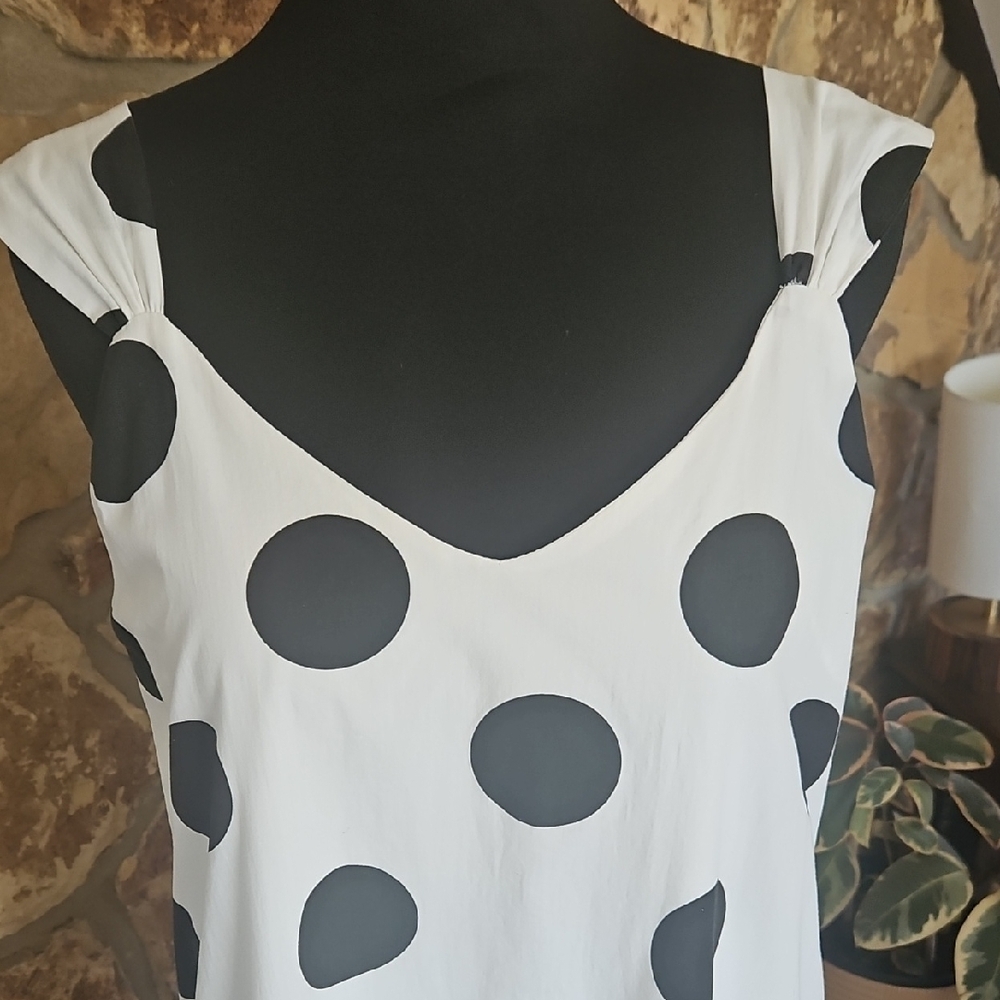 Pomander Place White and Black Polka Dot Sleeveless V-Neck Sundress Sz‎ L - Picture 3 of 10
